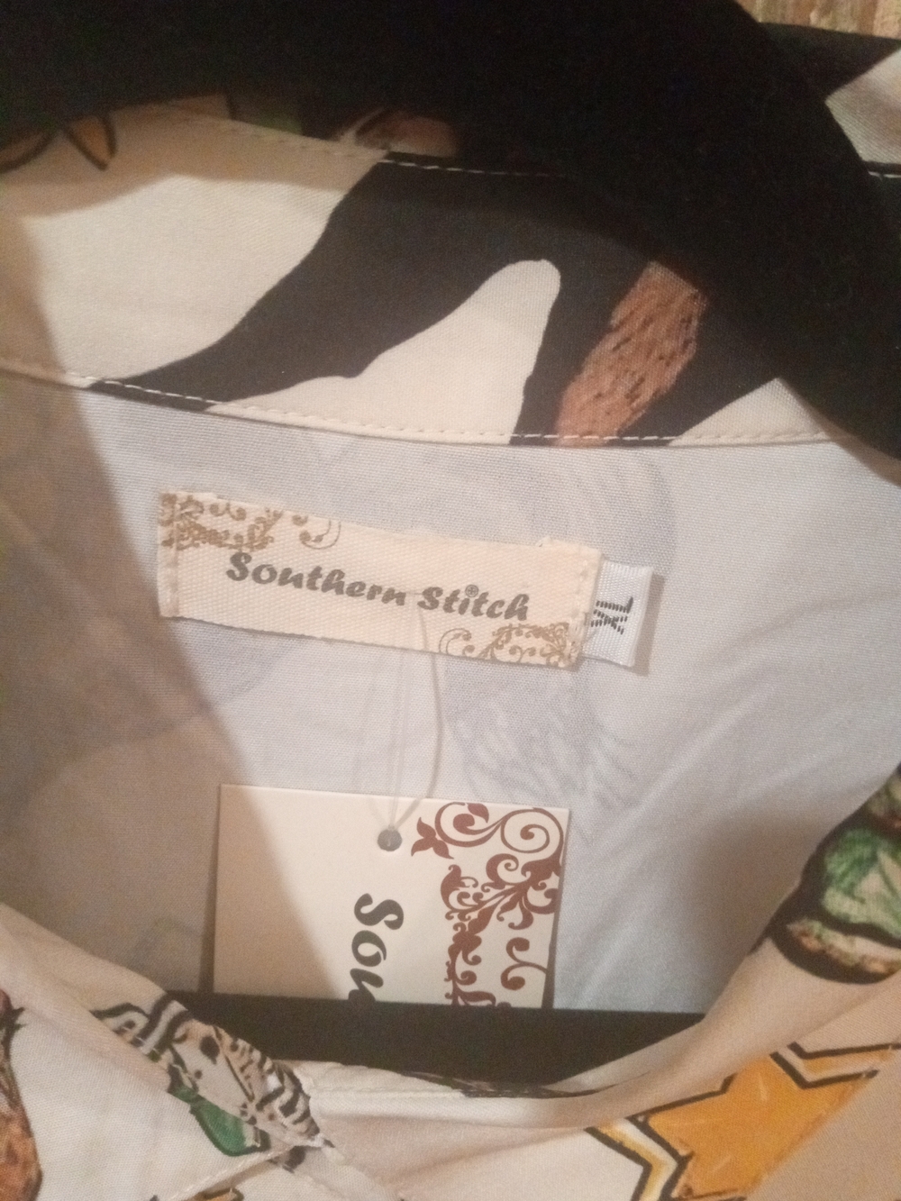 Southern Stitch Cream Western Cowboy Print Button-Down Shirt - Picture 2 of 6